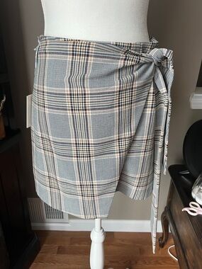 Wilfred Plaid Wrap Mini Skirt in Gray and Tan